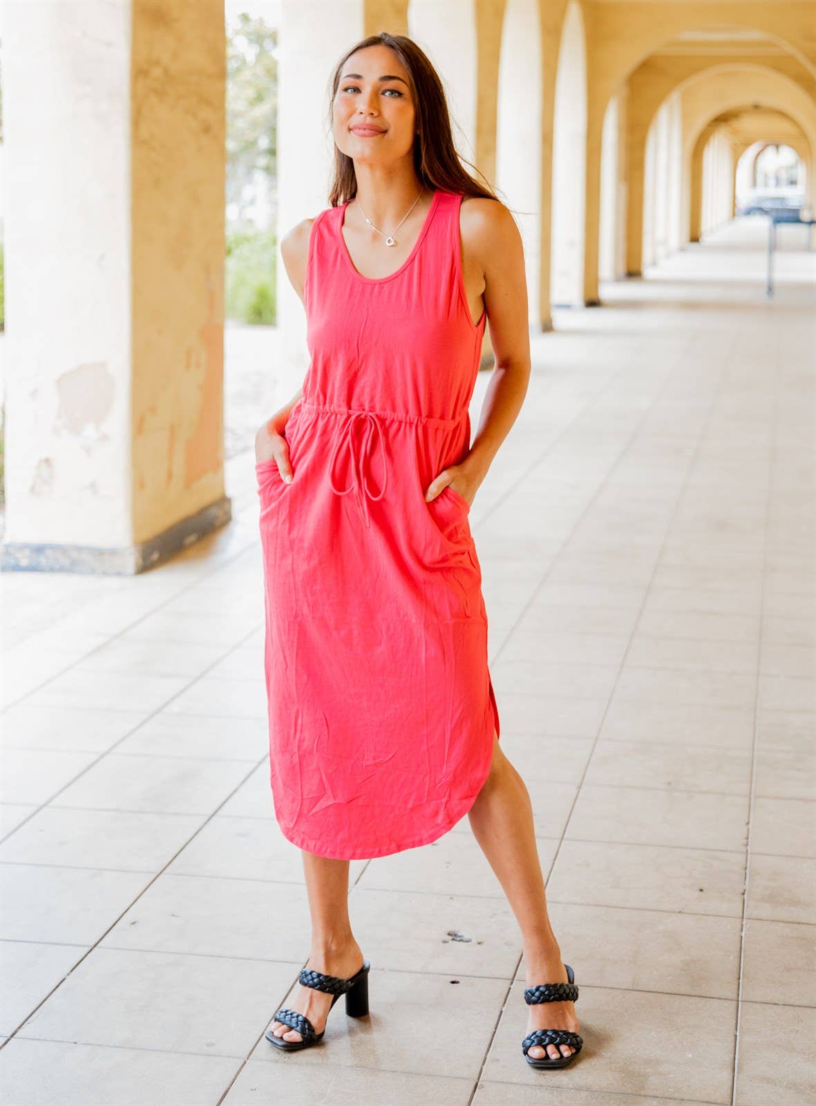 Tickled Teal - Deanna Tie Waist Pocket Dress