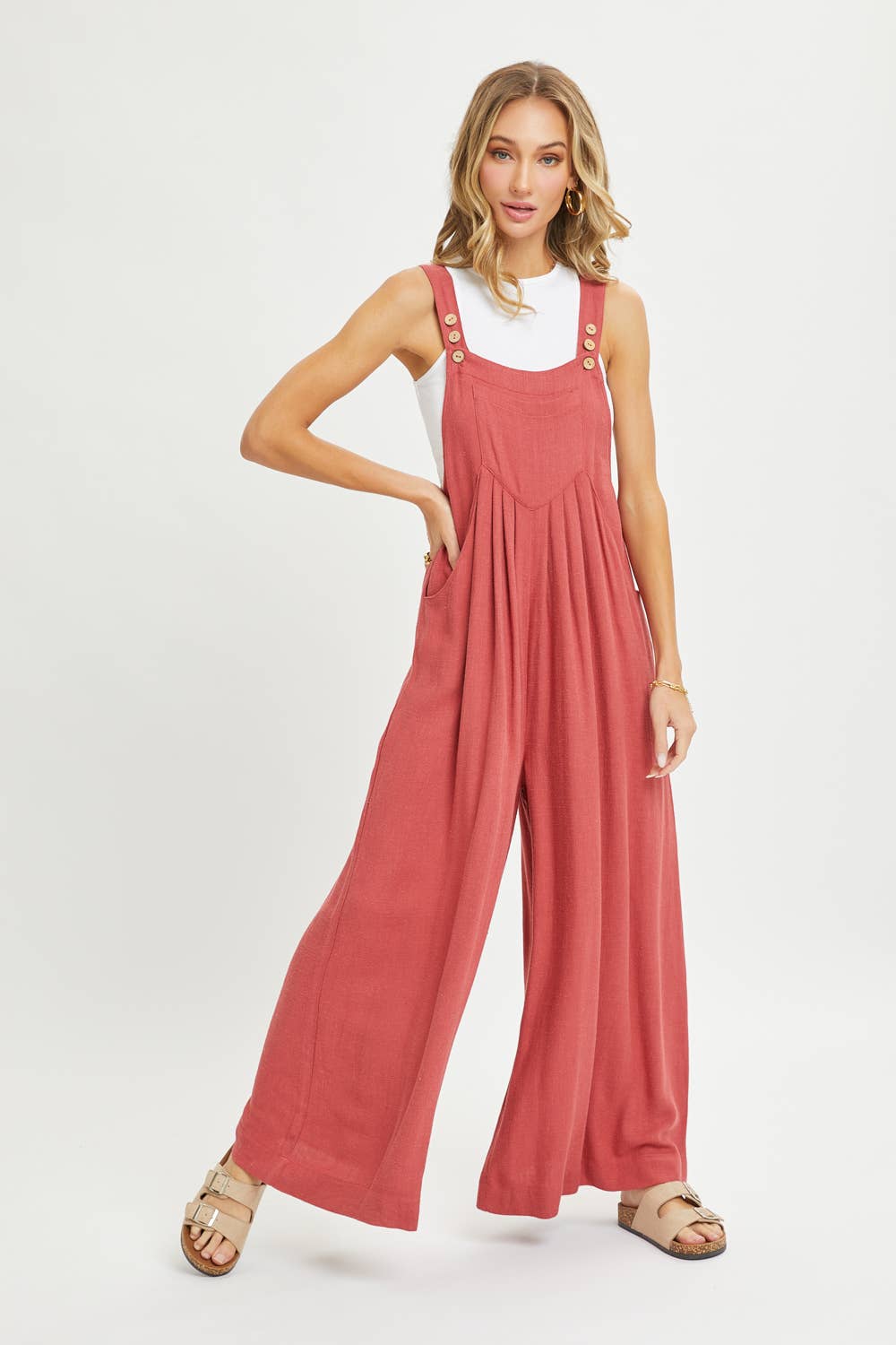 Sweet Lovely by Jen - ADJUSTABLE STRAP OVERALL WIDE LEG JUMPSUIT