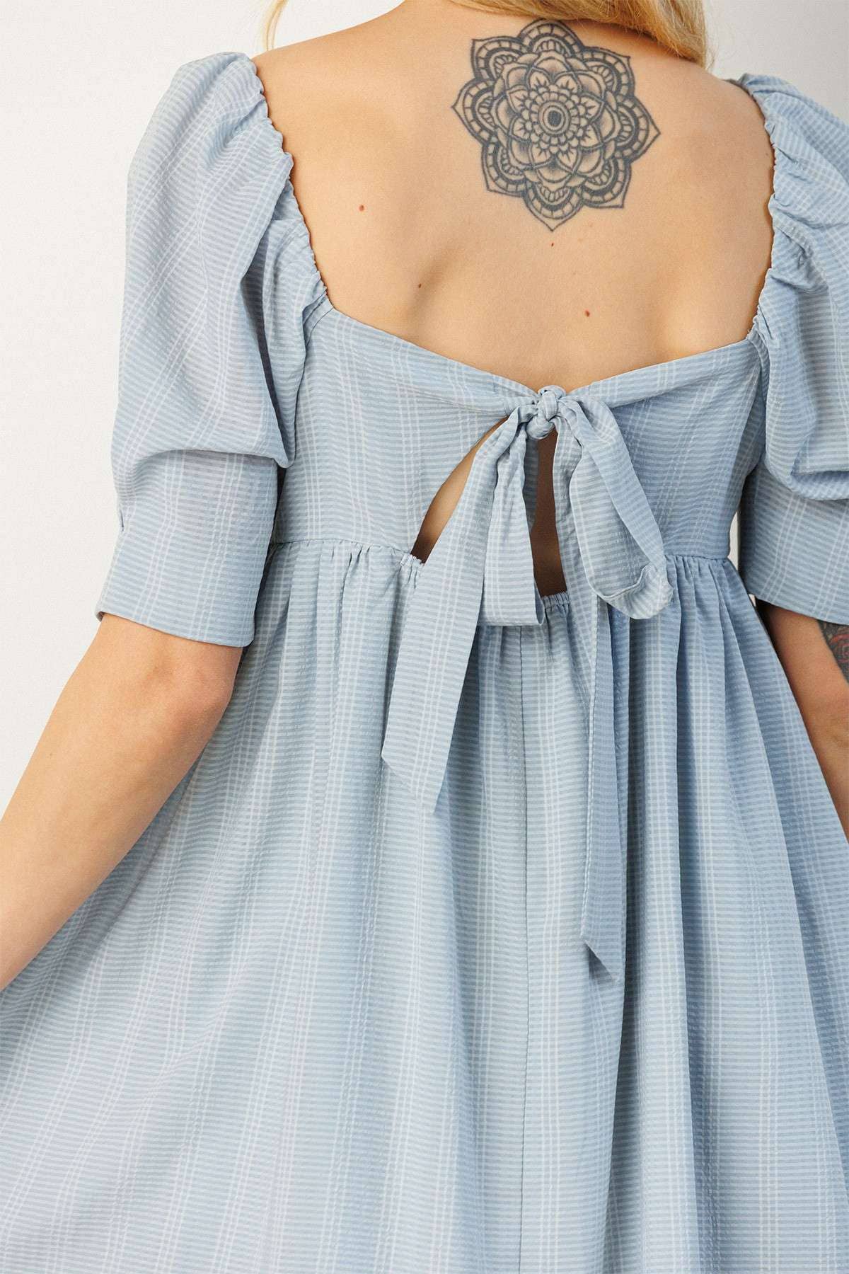 mittoshop - J42623-SQUARE NECK PUFF SLEEVE BABYDOLL DRESS