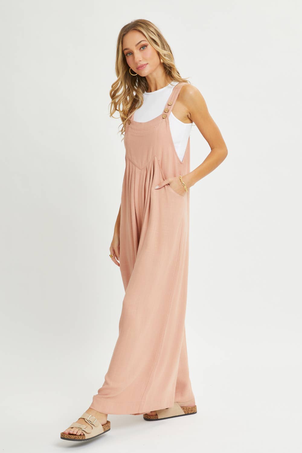 Sweet Lovely by Jen - ADJUSTABLE STRAP OVERALL WIDE LEG JUMPSUIT
