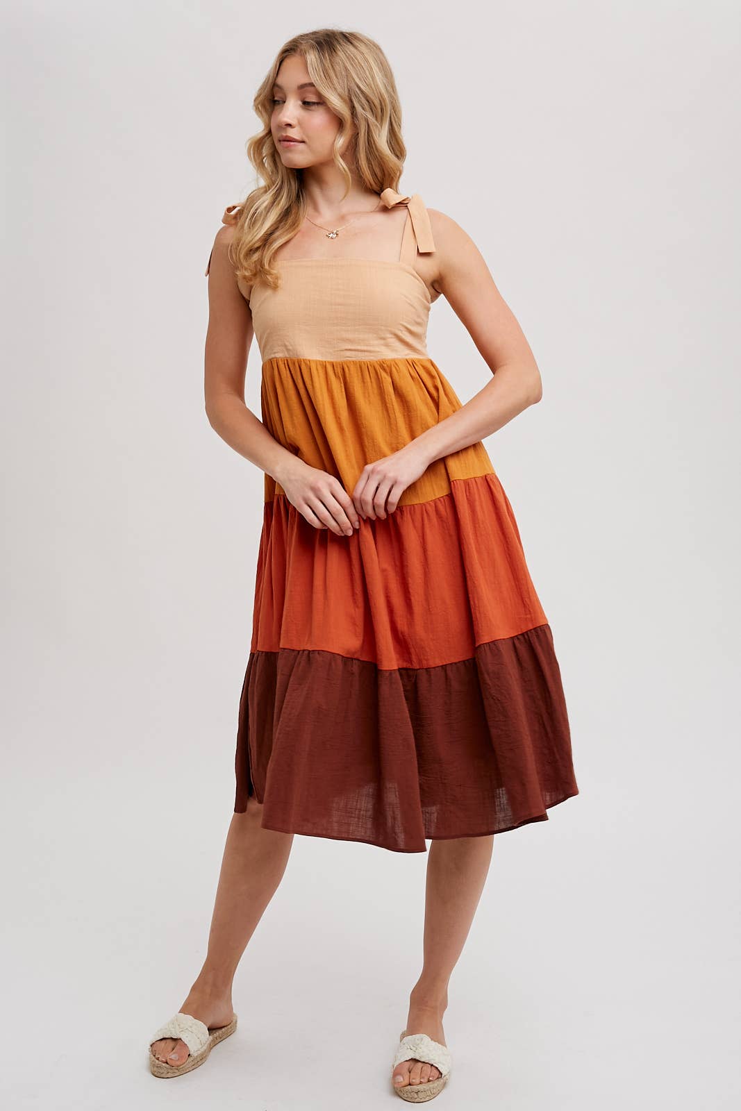 Bluivy - COLORBLOCK TIE-STRAP TIERED MIDI DRESS