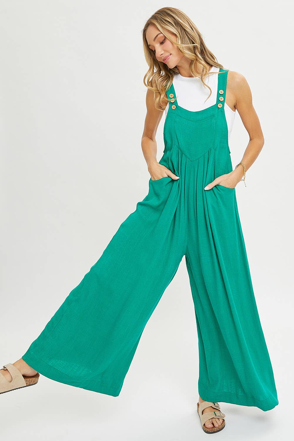 Sweet Lovely by Jen - ADJUSTABLE STRAP OVERALL WIDE LEG JUMPSUIT