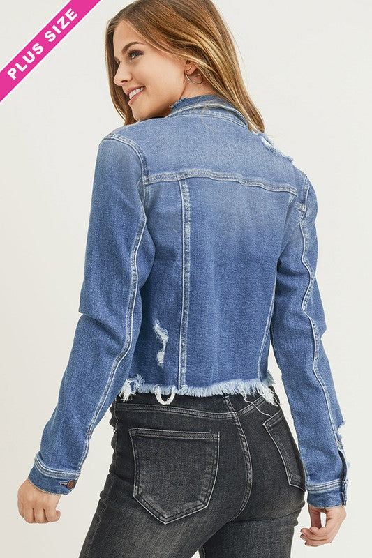 Risen PLUS SIZE DISTRESSED FRAYED HEM JACKET