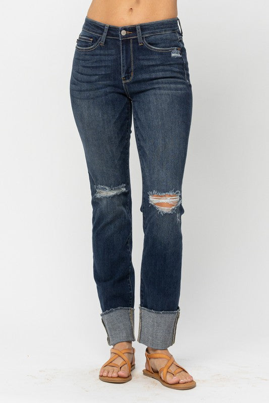 Judy Blue Mid Rise Tall Minimal Destroy Straight