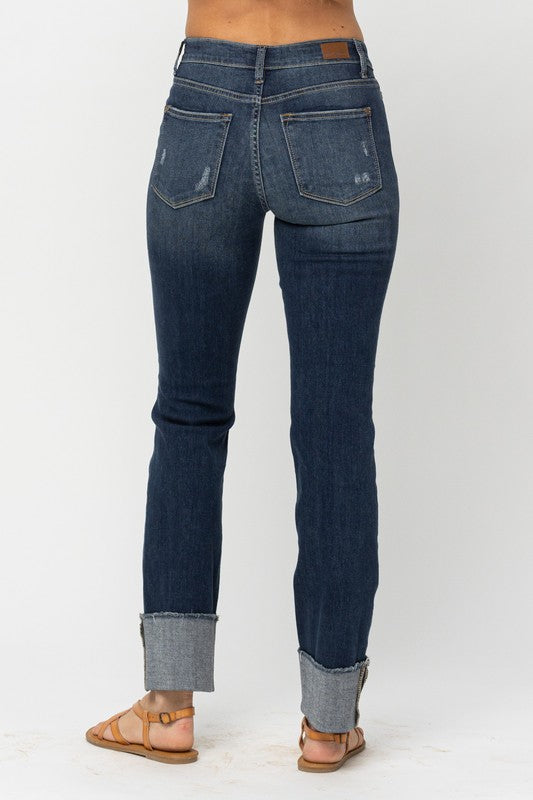 Judy Blue Mid Rise Tall Minimal Destroy Straight