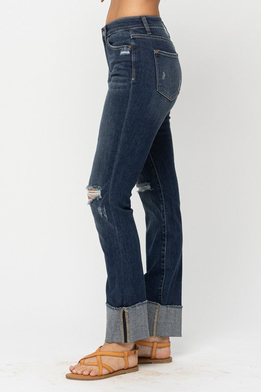 Judy Blue Mid Rise Tall Minimal Destroy Straight