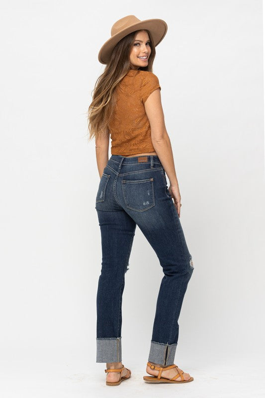 Judy Blue Mid Rise Tall Minimal Destroy Straight