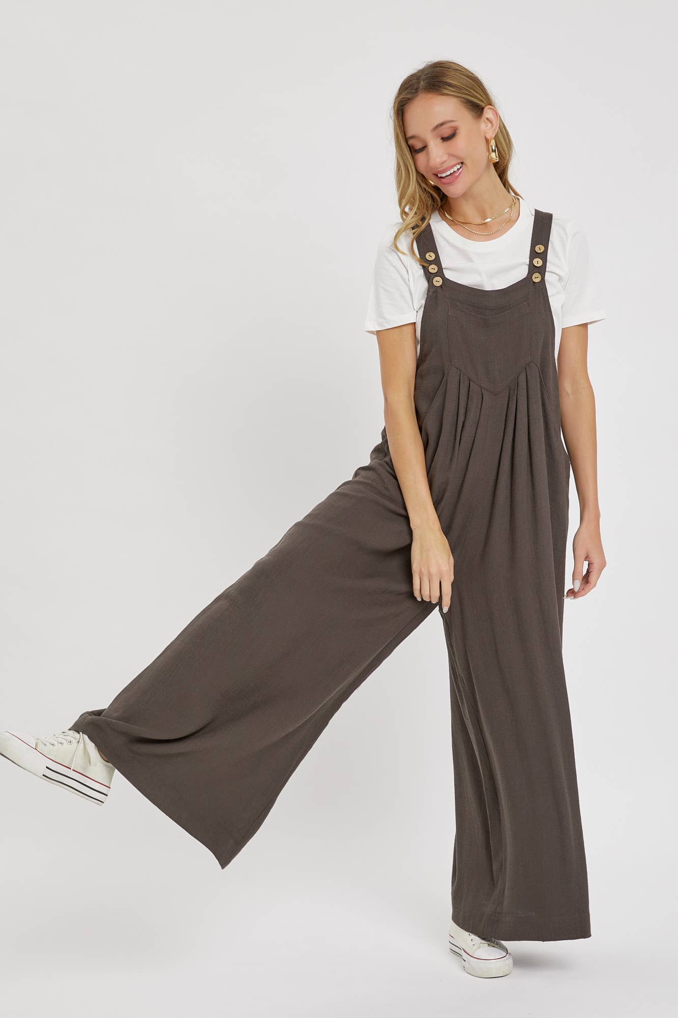 Sweet Lovely by Jen - ADJUSTABLE STRAP OVERALL WIDE LEG JUMPSUIT