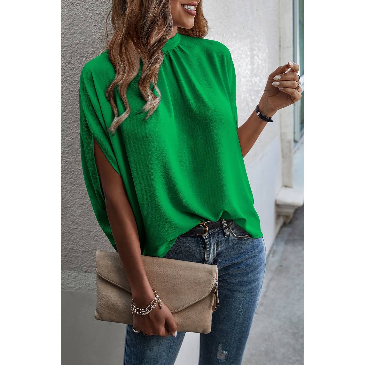 Supreme Fashion - Solid Cape Short Sleeve Loose Top