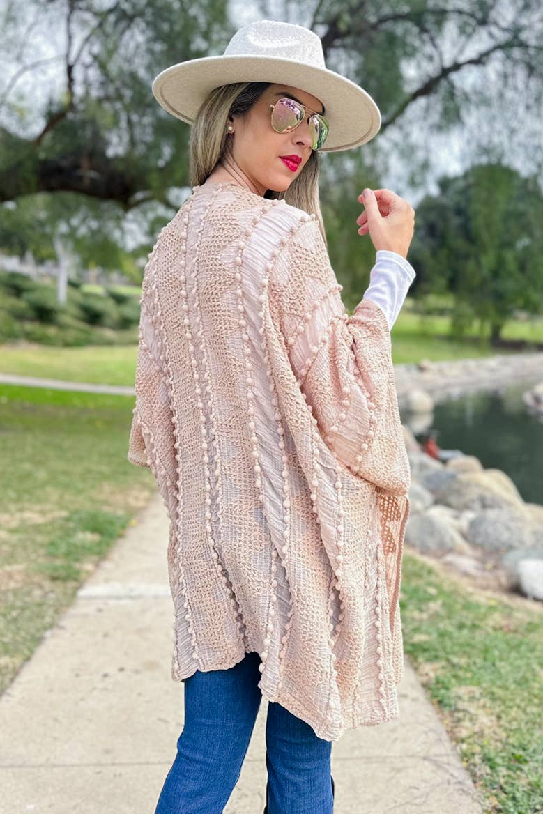 AMOLI - Nude 3D Textured Open Front Soft Kimono Cardigan