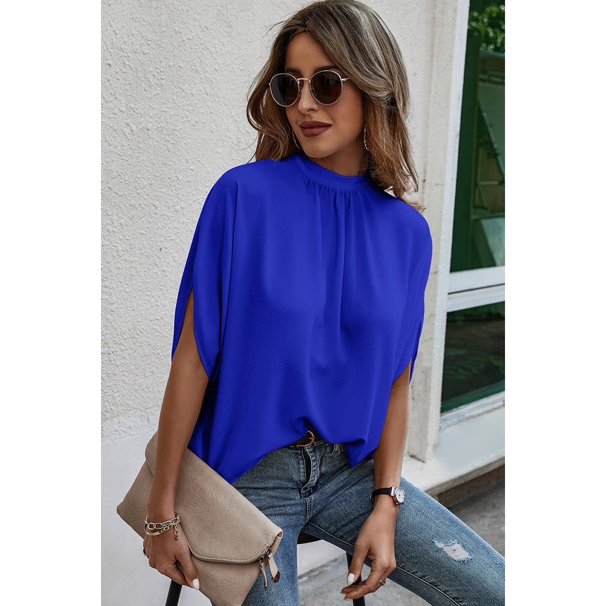 Supreme Fashion - Solid Cape Short Sleeve Loose Top
