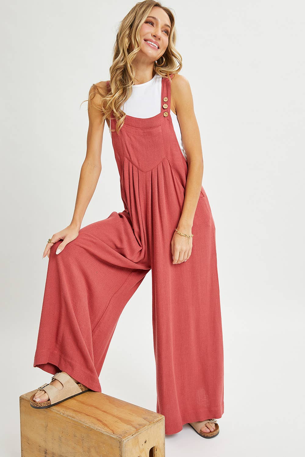 Sweet Lovely by Jen - ADJUSTABLE STRAP OVERALL WIDE LEG JUMPSUIT
