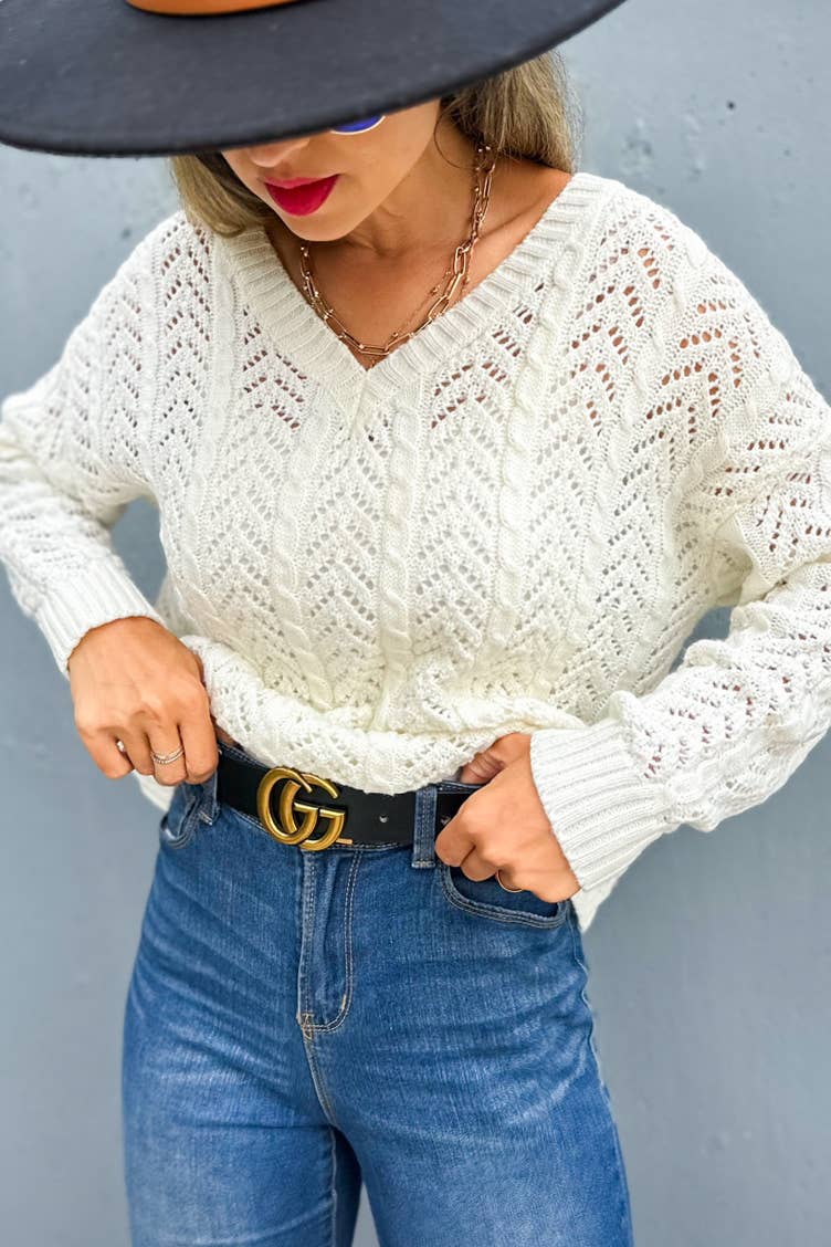 AMOLI - Ivory Textured Twist Detail Back Knitted Sweater Top