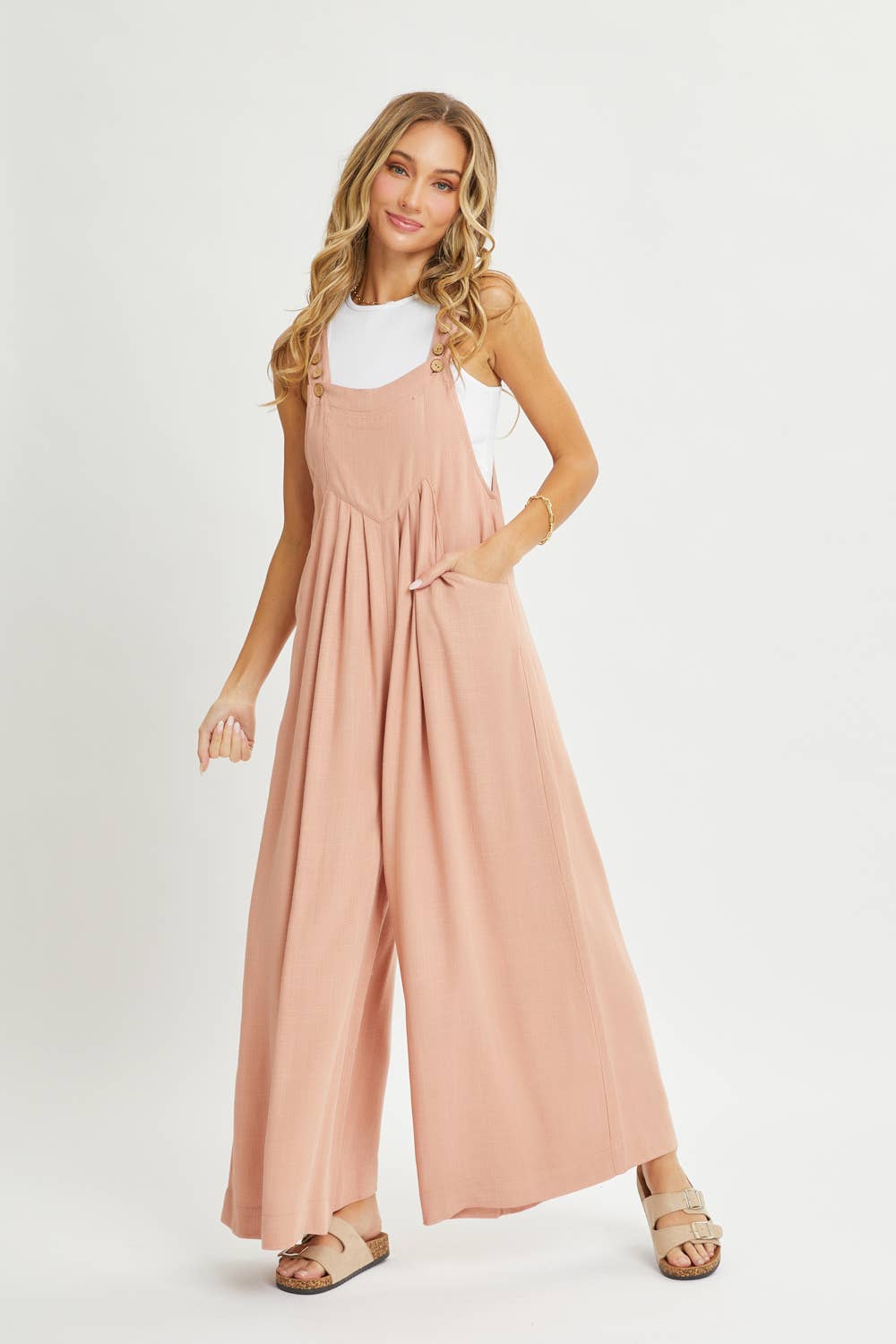 Sweet Lovely by Jen - ADJUSTABLE STRAP OVERALL WIDE LEG JUMPSUIT