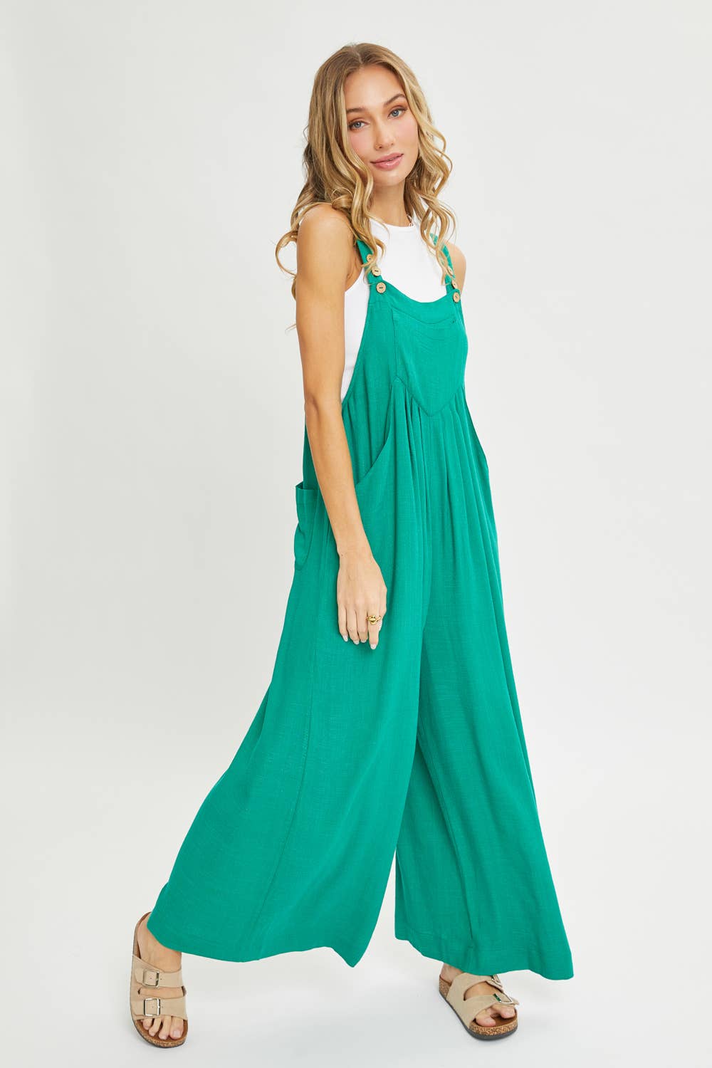 Sweet Lovely by Jen - ADJUSTABLE STRAP OVERALL WIDE LEG JUMPSUIT