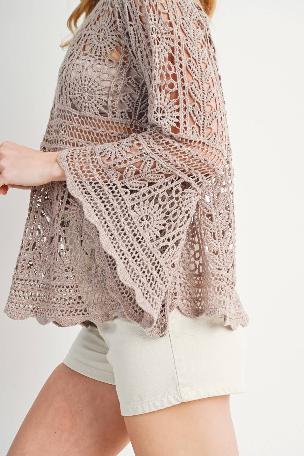Bluivy - CROCHET SHEER BELL-SLEEVE PULLOVER TOP