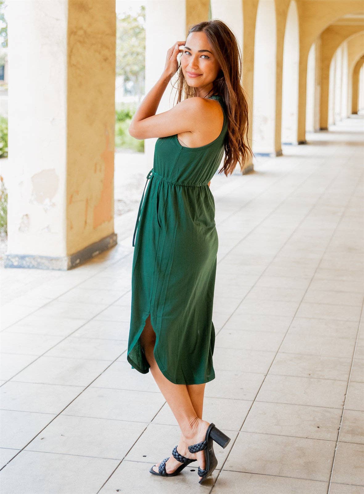 Tickled Teal - Deanna Tie Waist Pocket Dress