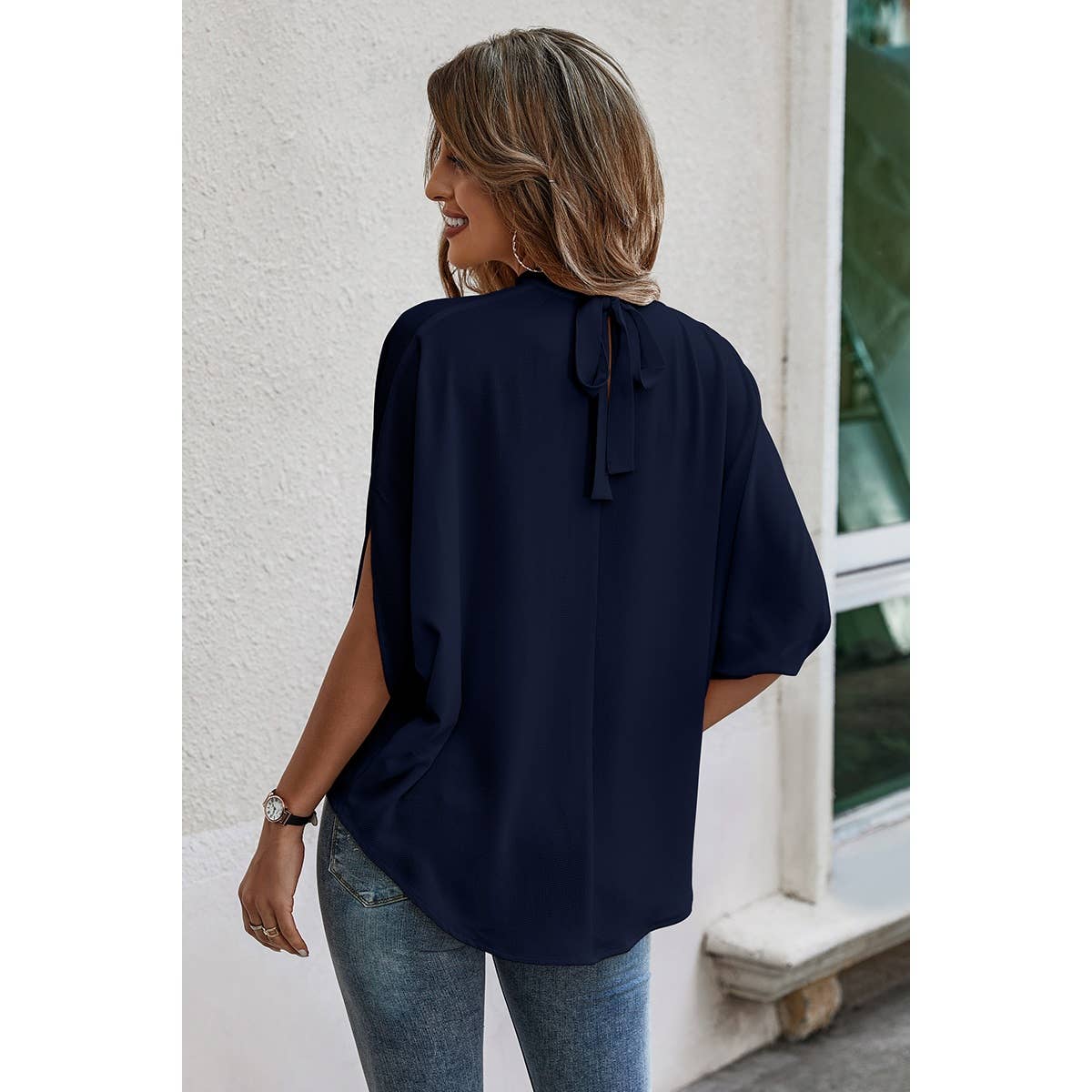 Supreme Fashion - Solid Cape Short Sleeve Loose Top