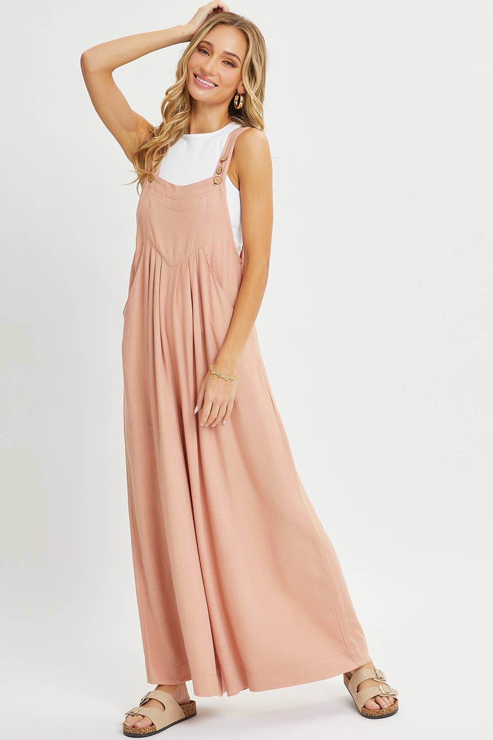 Sweet Lovely by Jen - ADJUSTABLE STRAP OVERALL WIDE LEG JUMPSUIT