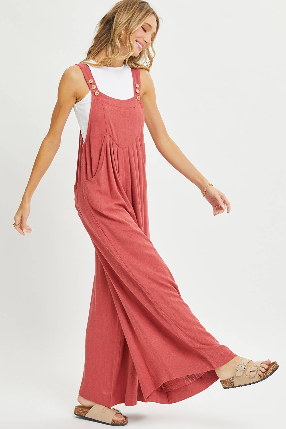 Sweet Lovely by Jen - ADJUSTABLE STRAP OVERALL WIDE LEG JUMPSUIT