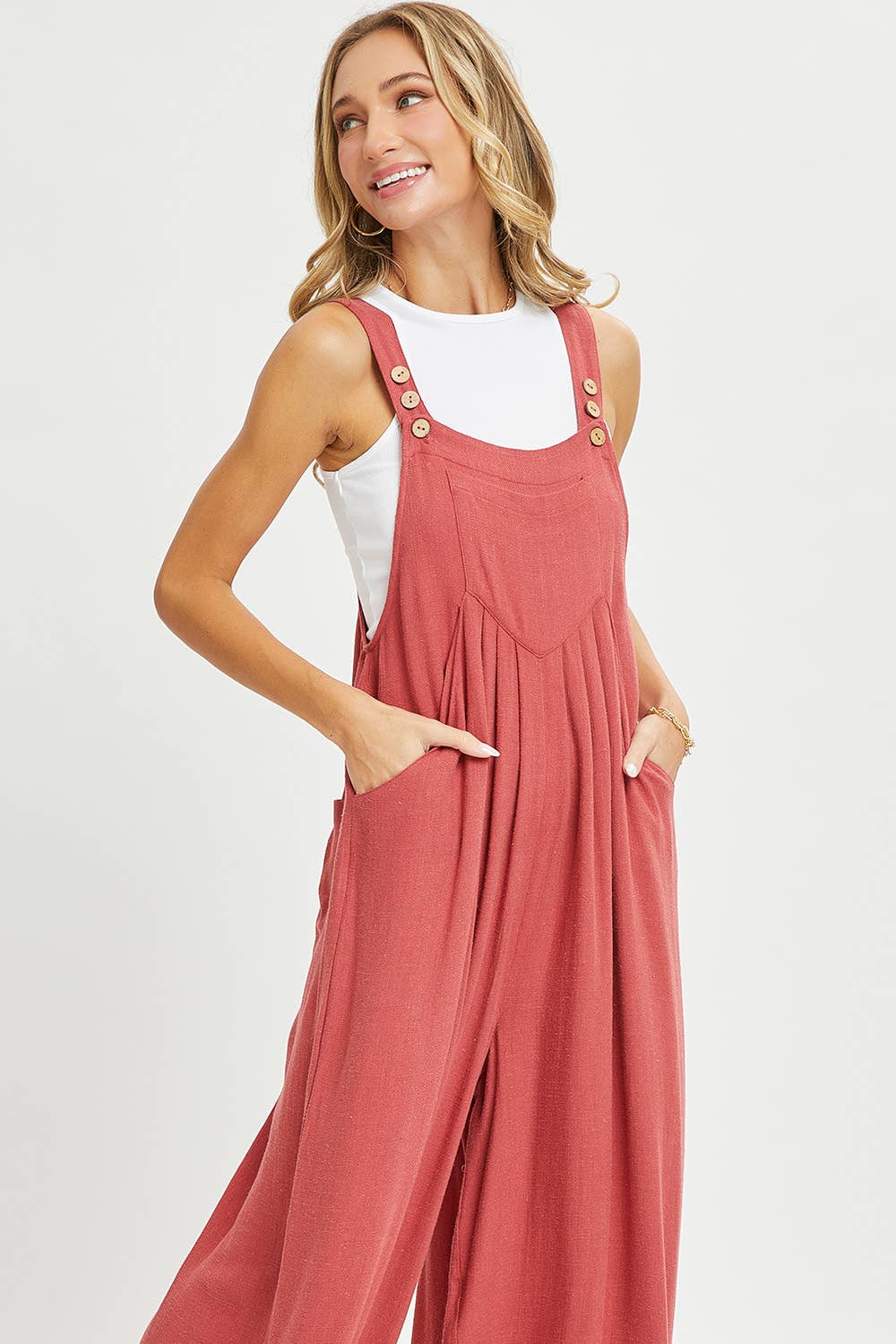Sweet Lovely by Jen - ADJUSTABLE STRAP OVERALL WIDE LEG JUMPSUIT