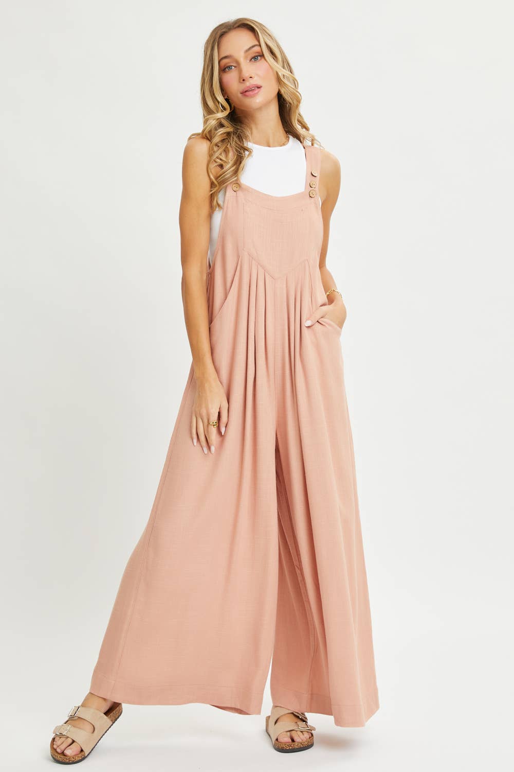 Sweet Lovely by Jen - ADJUSTABLE STRAP OVERALL WIDE LEG JUMPSUIT