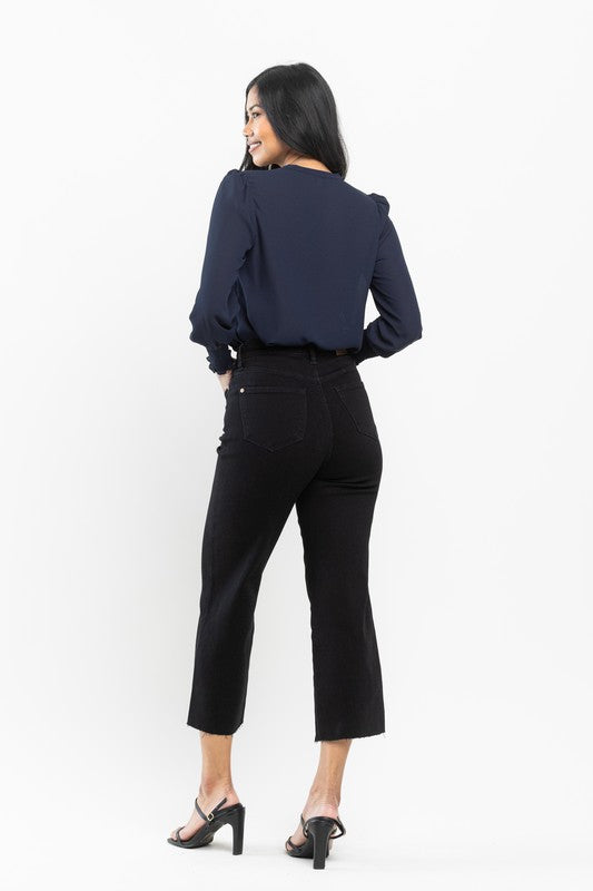 Judy Blue High Waist Tummy Control Raw Hem Crop Wide Leg