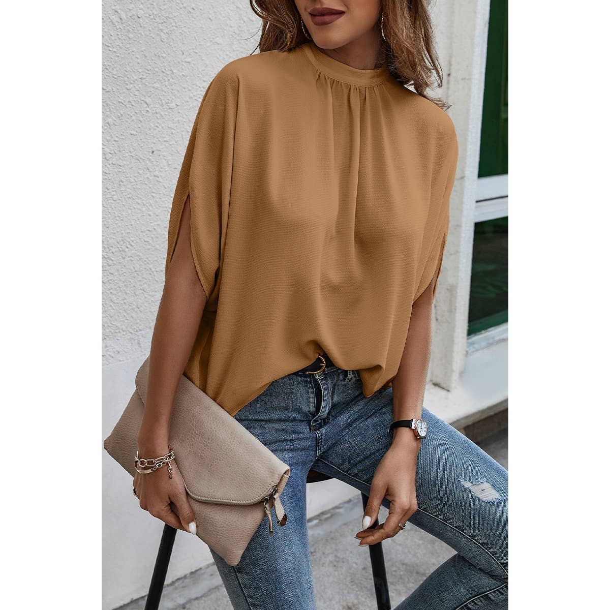 Supreme Fashion - Solid Cape Short Sleeve Loose Top