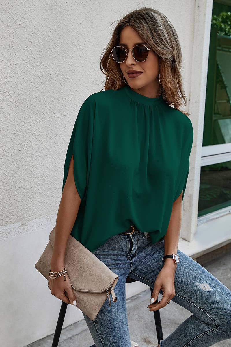 Supreme Fashion - Solid Cape Short Sleeve Loose Top