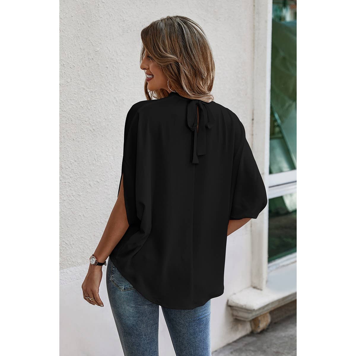 Supreme Fashion - Solid Cape Short Sleeve Loose Top