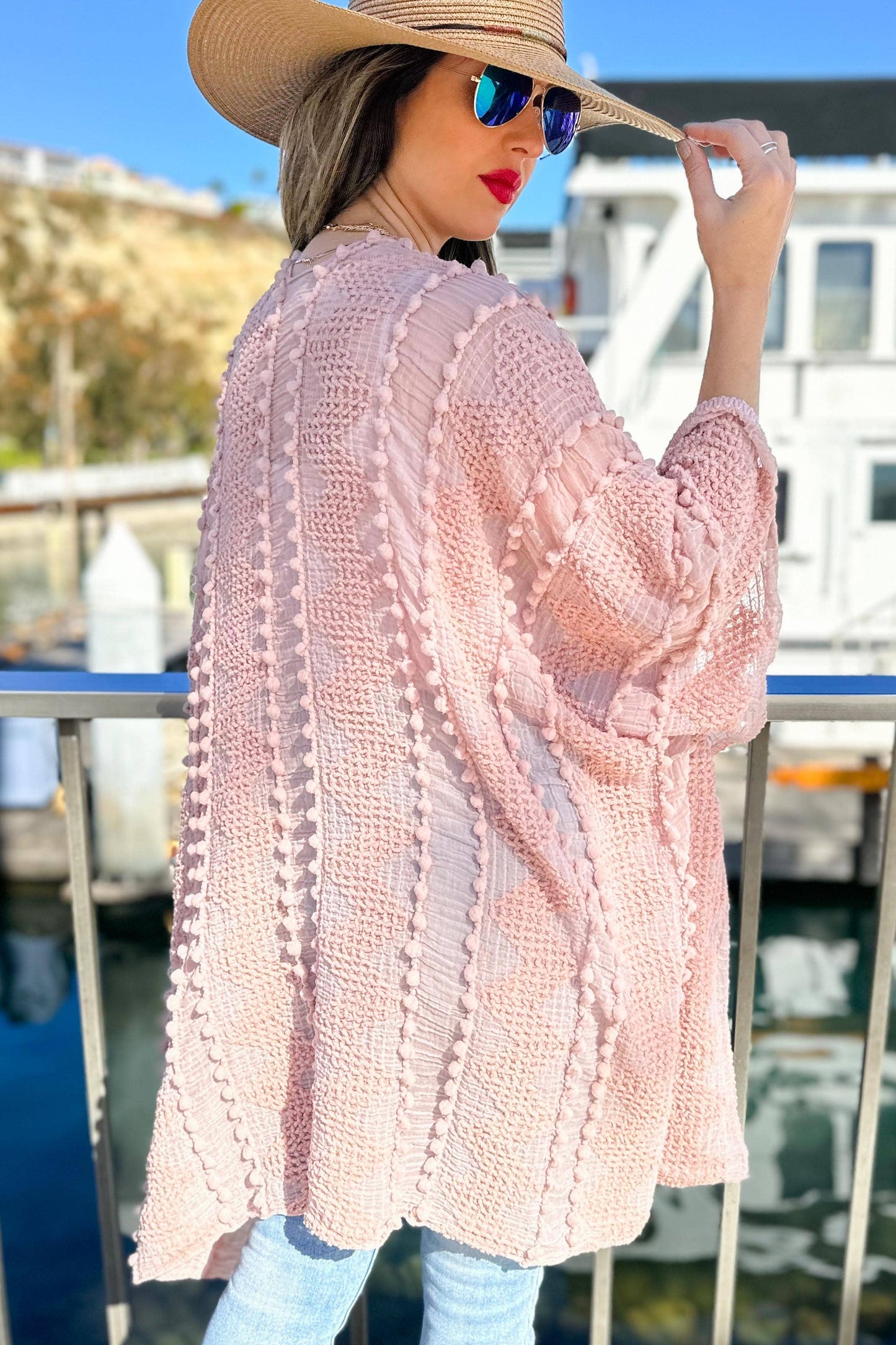 AMOLI - Rose 3D Textured Open Front Soft Kimono Cardigan