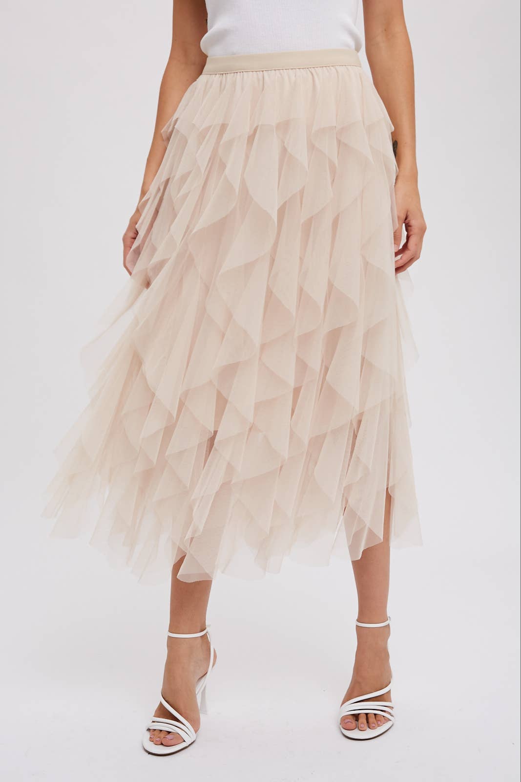 Bluivy - SPRIAL RUFFLED TULLE MIDI SKIRT