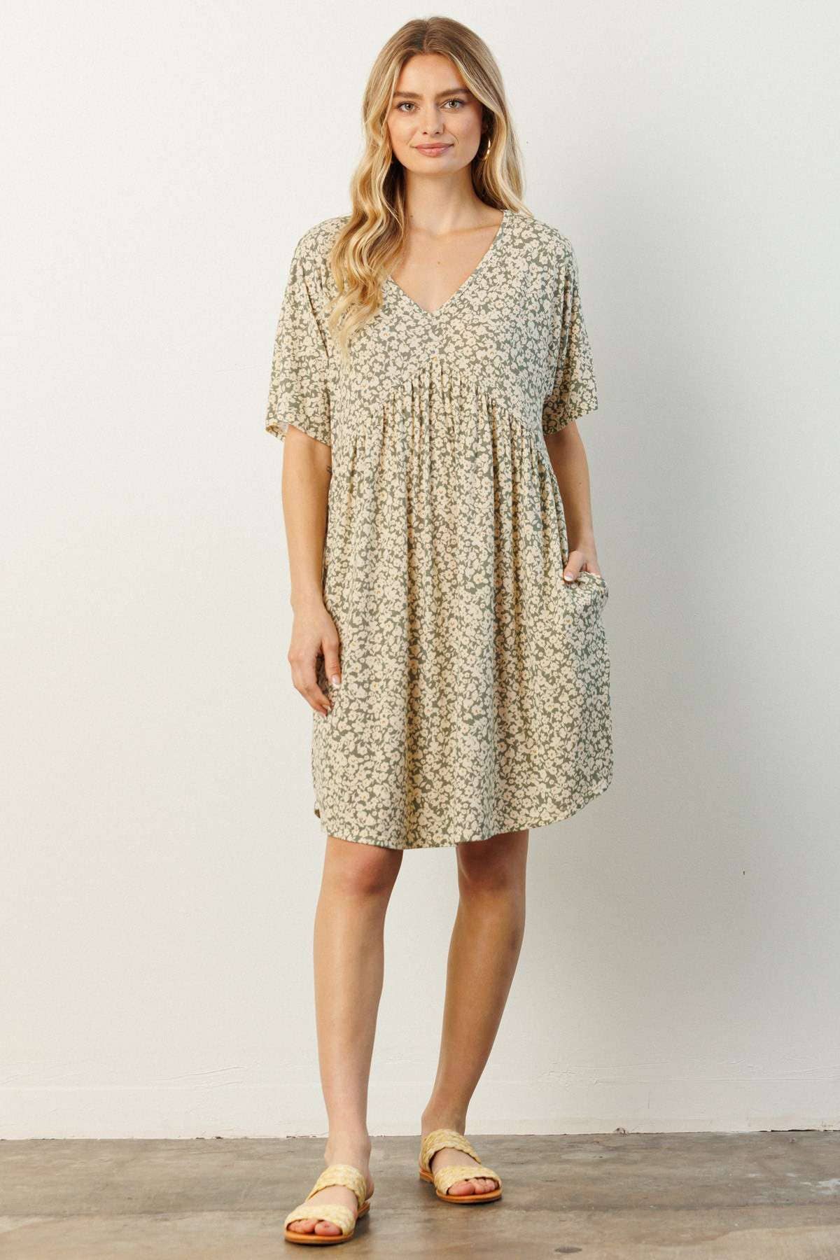 mittoshop - D1788-DITSY FLOWER PRINT BABYDOLL KNIT DRESS