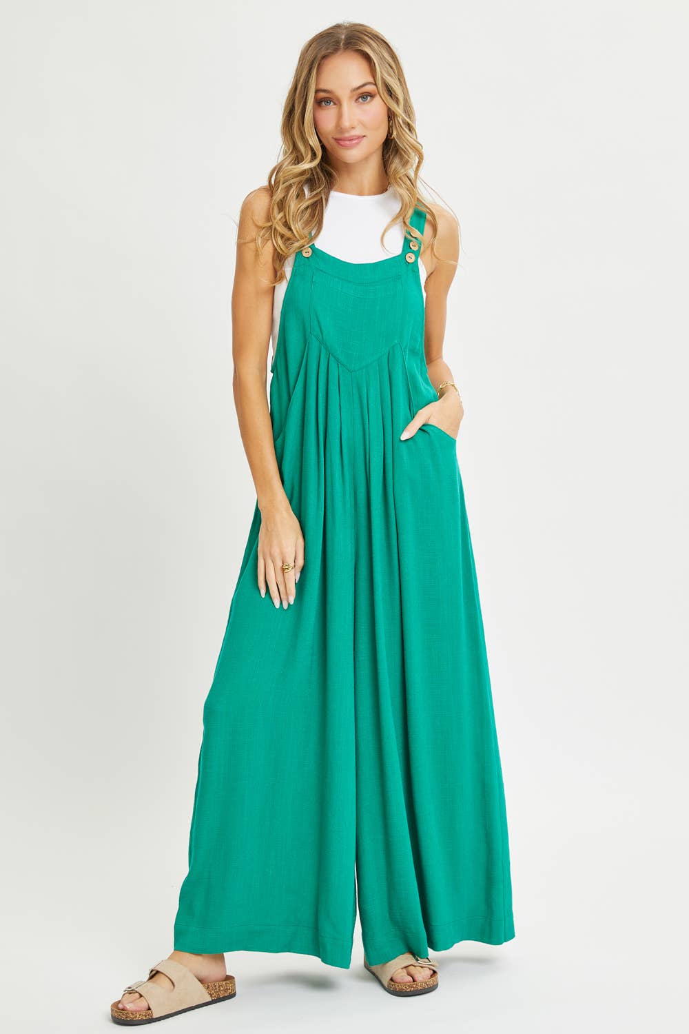 Sweet Lovely by Jen - ADJUSTABLE STRAP OVERALL WIDE LEG JUMPSUIT