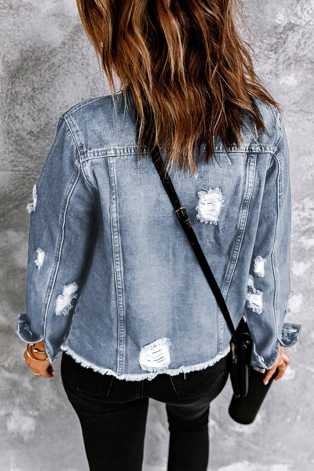 Lovesoft - Lapel Distressed Raw Hem Buttons Denim Jacket