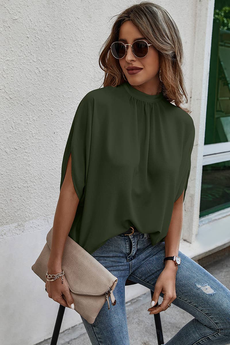 Supreme Fashion - Solid Cape Short Sleeve Loose Top