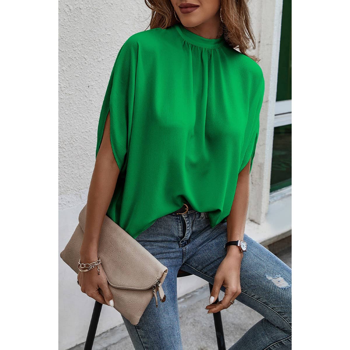 Supreme Fashion - Solid Cape Short Sleeve Loose Top