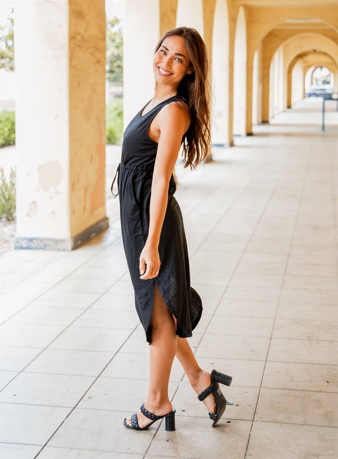 Tickled Teal - Deanna Tie Waist Pocket Dress