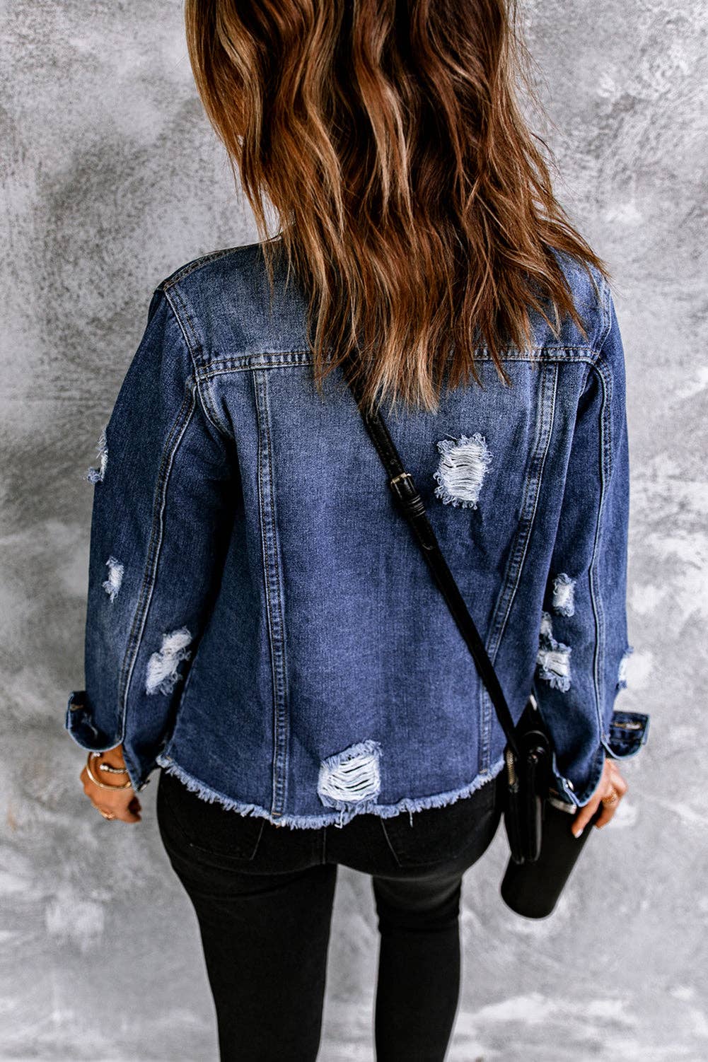 Lovesoft - Lapel Distressed Raw Hem Buttons Denim Jacket