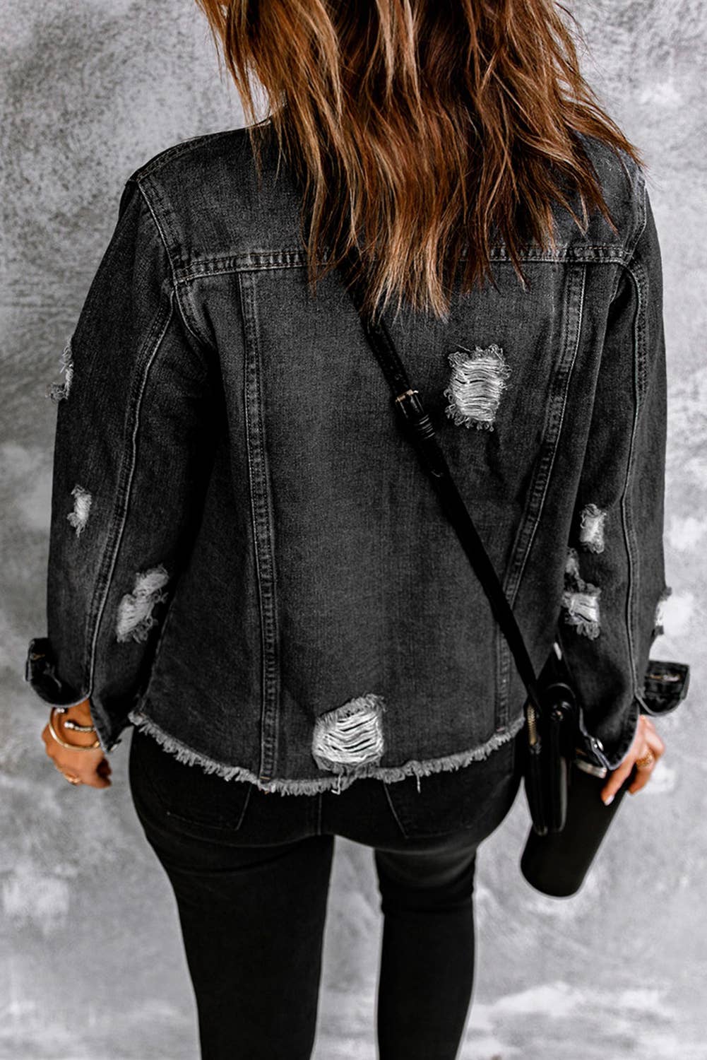 Lovesoft - Lapel Distressed Raw Hem Buttons Denim Jacket