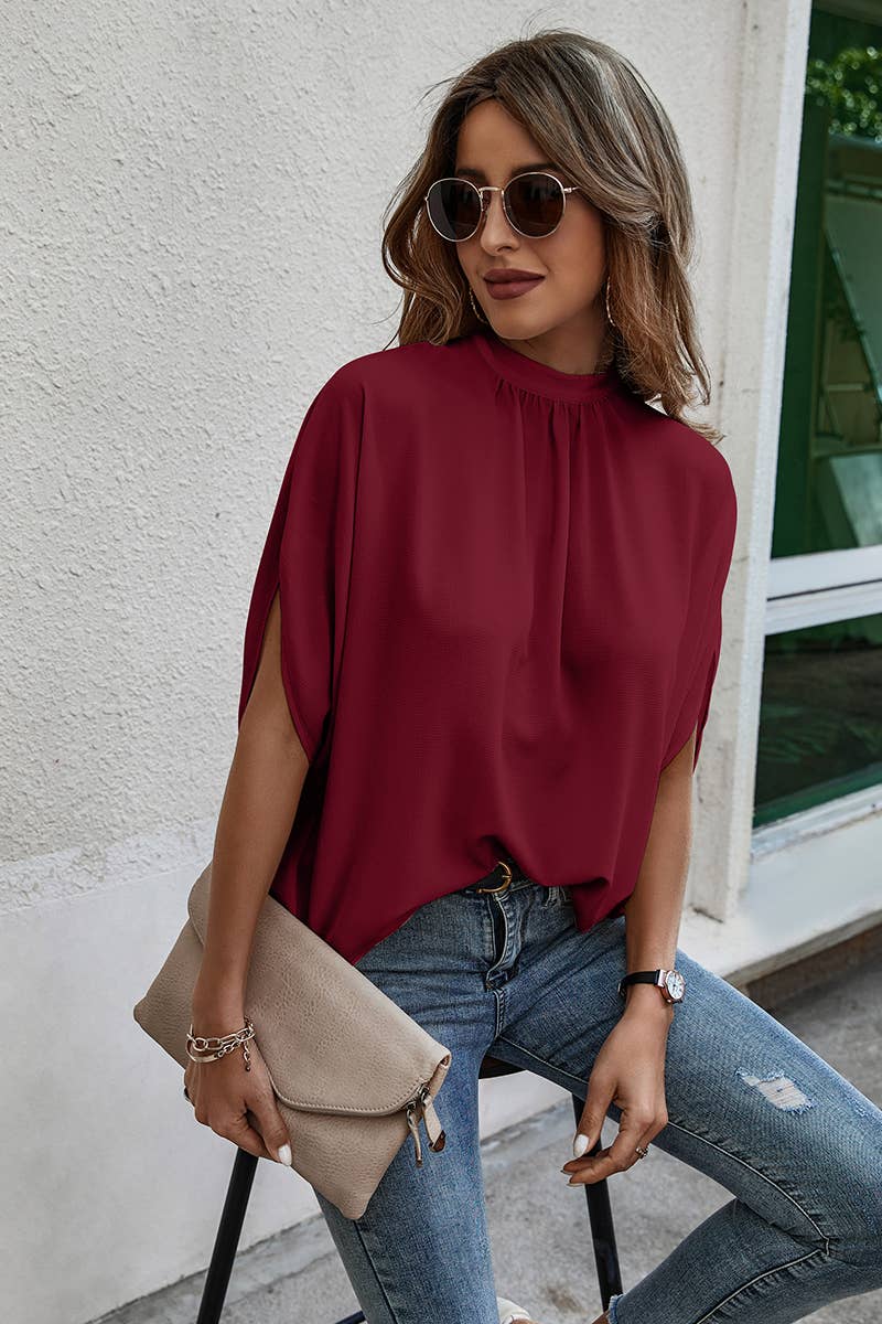 Supreme Fashion - Solid Cape Short Sleeve Loose Top