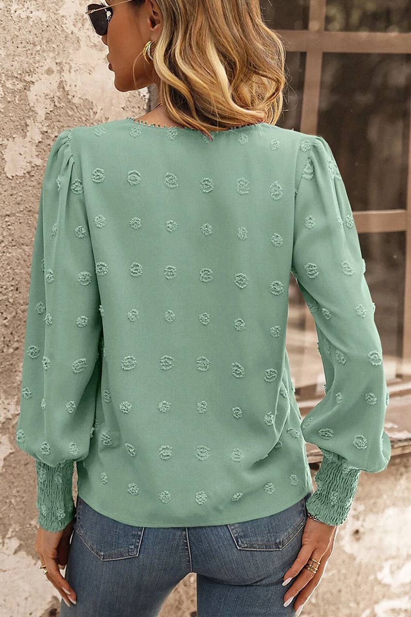 Lily Clothing - WOMEN FLORAL LACED SWISS DOT RIBBED SLEEVE BLOUSE_CWTSTL0282