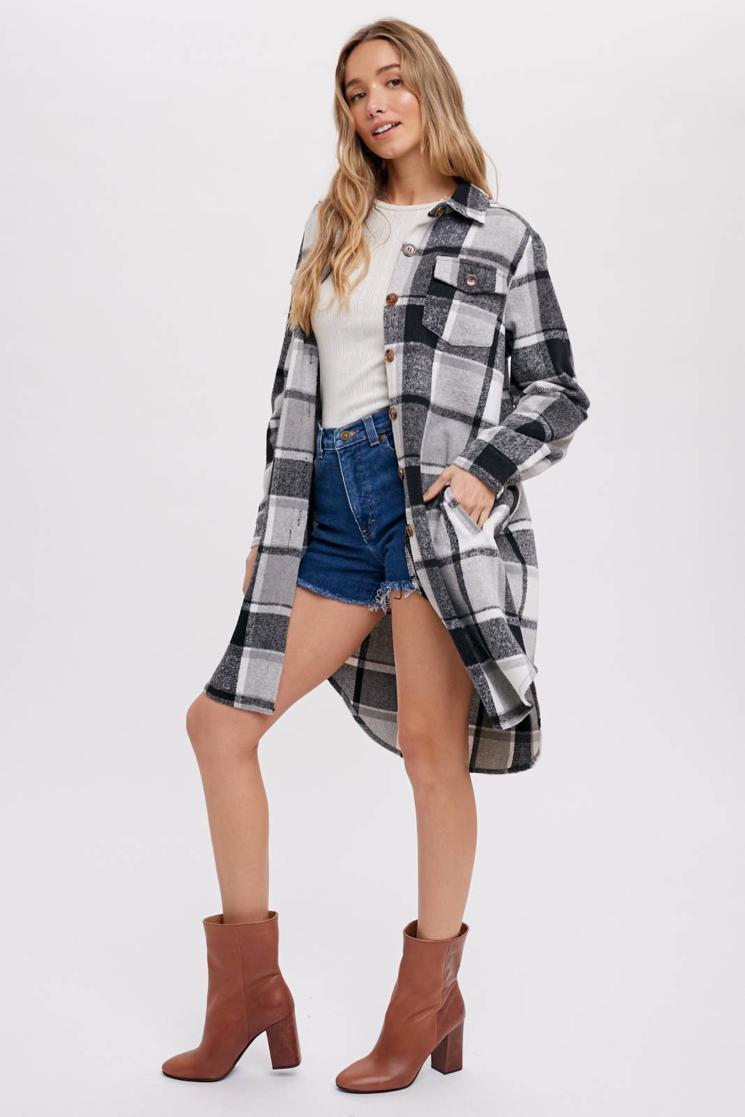 Bluivy - FLANNEL PLAID LONGLINE SHACKET