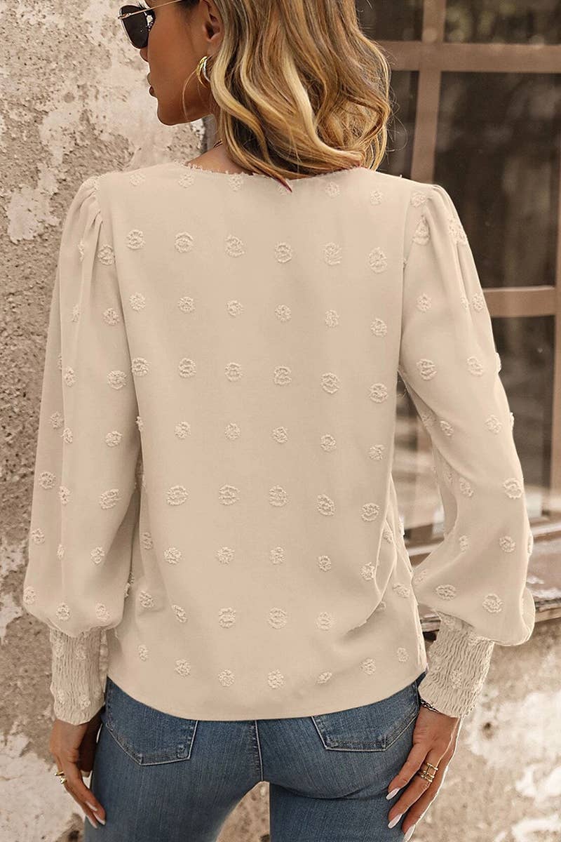 Lily Clothing - WOMEN FLORAL LACED SWISS DOT RIBBED SLEEVE BLOUSE_CWTSTL0282