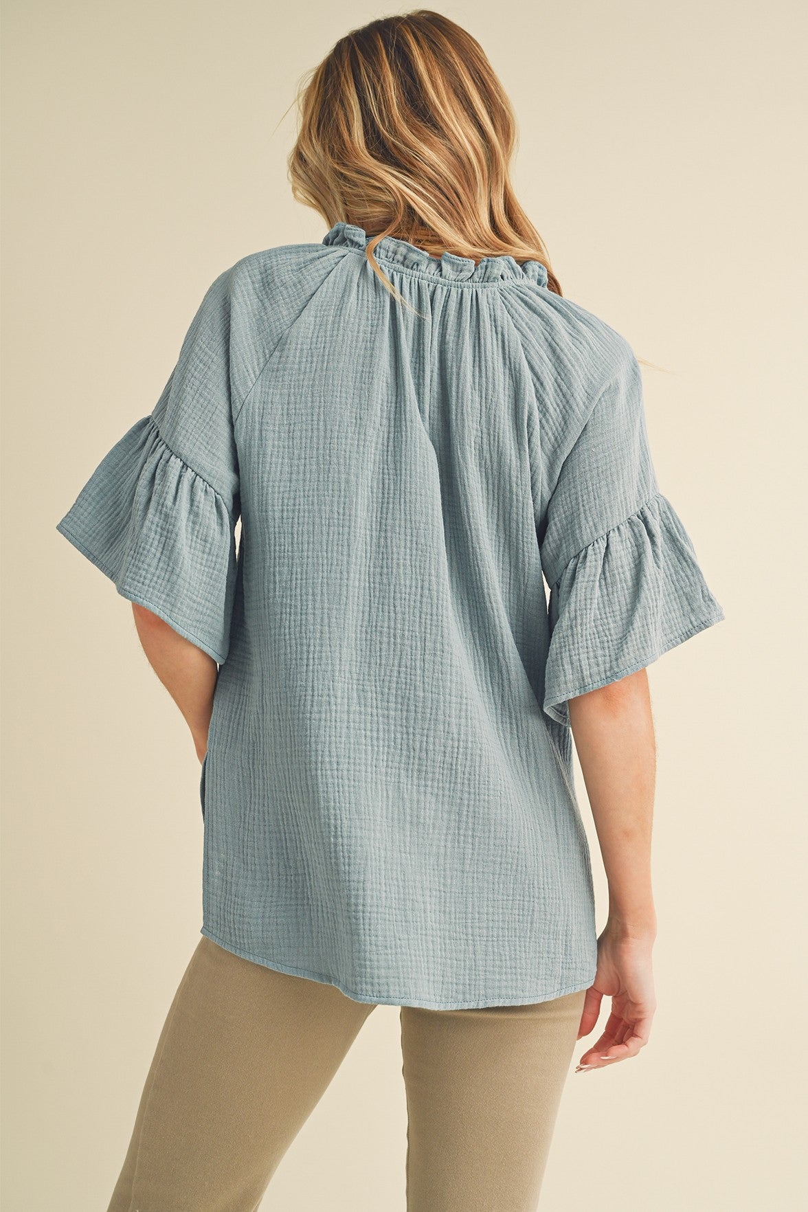 AEMI and Co Tes 3/4 Sleeve Ruffle Top