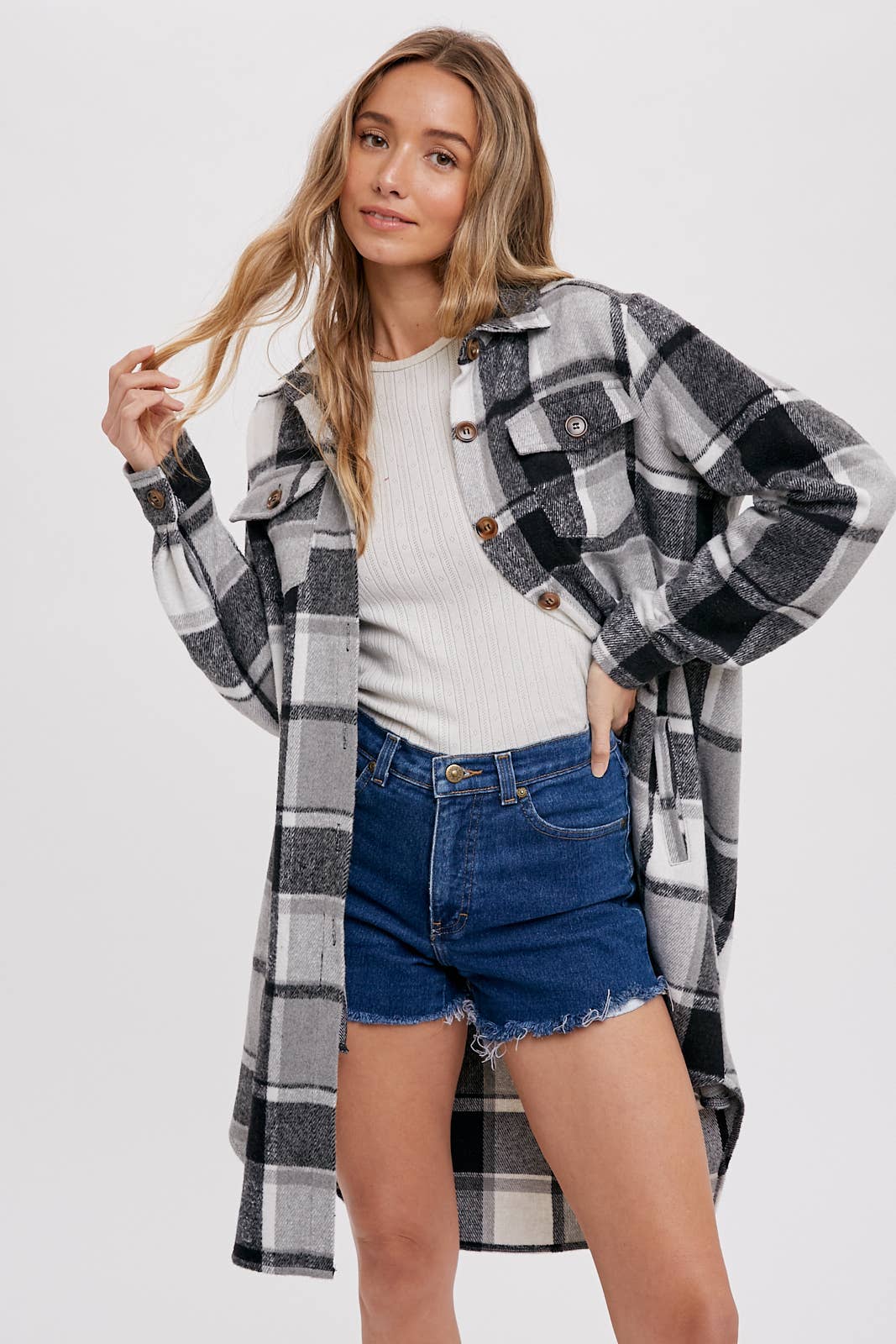 Bluivy - FLANNEL PLAID LONGLINE SHACKET