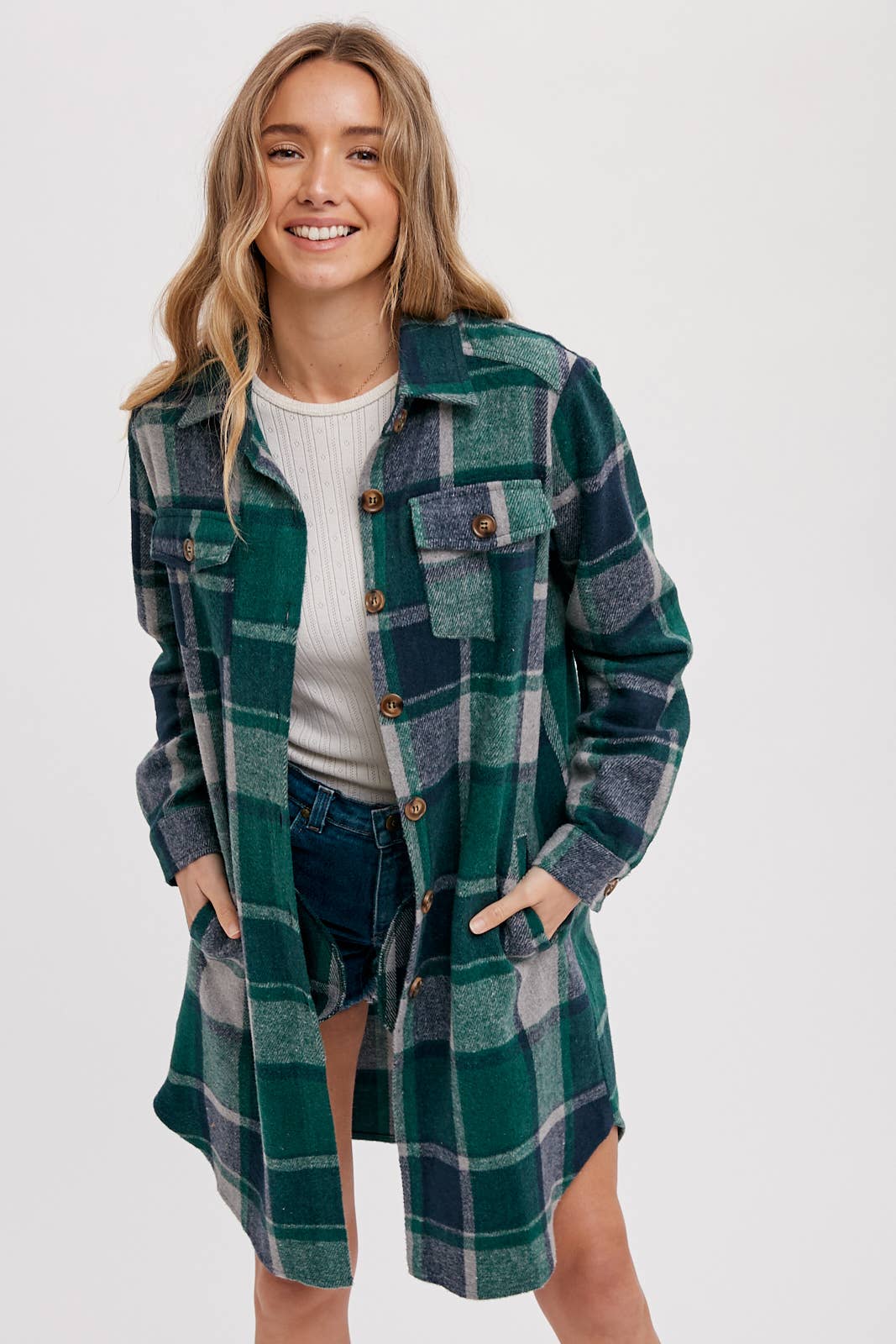 Bluivy - FLANNEL PLAID LONGLINE SHACKET