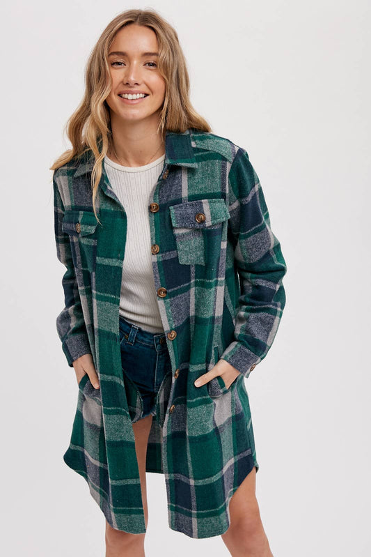 Bluivy - FLANNEL PLAID LONGLINE SHACKET