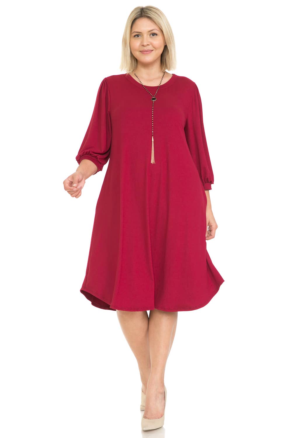 Allium - Plus Size Balloon Sleeve Midi Dress