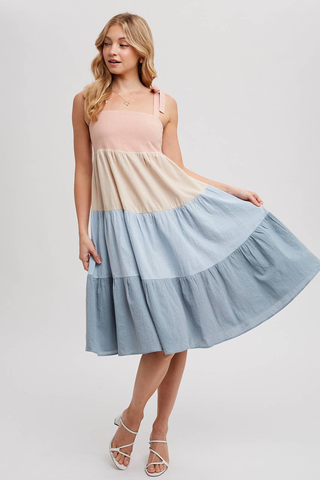 Bluivy - COLORBLOCK TIE-STRAP TIERED MIDI DRESS